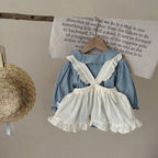 Infant Single-breasted Long Sleeve Small Plaid Romper Sling Small Overskirt