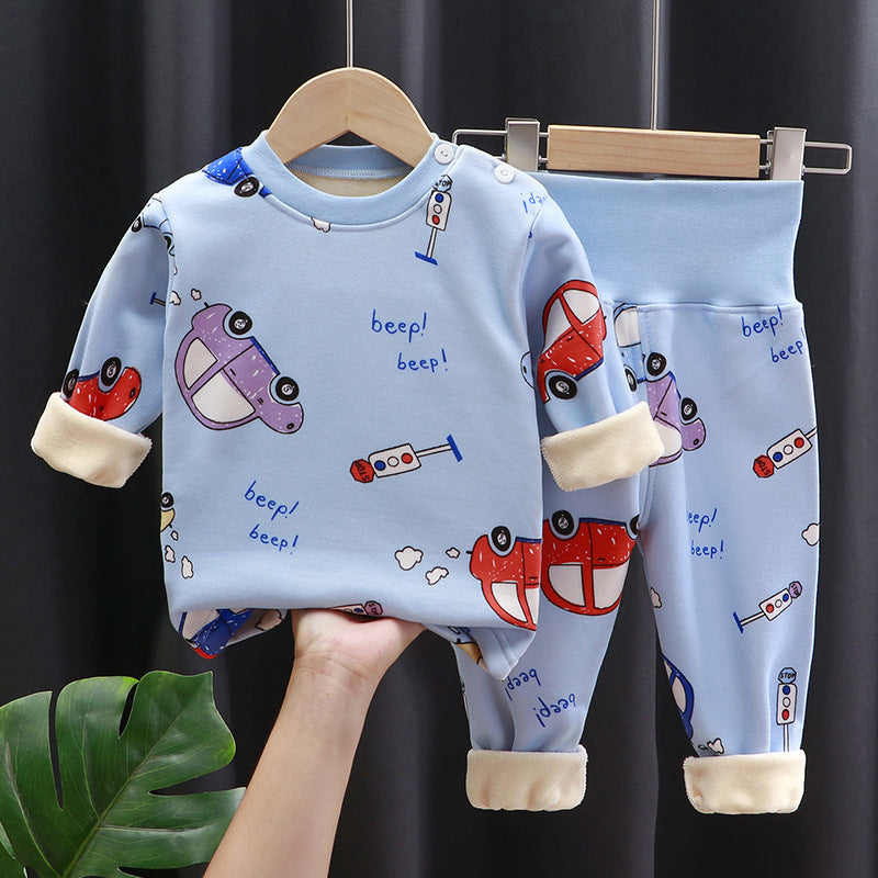 Boy Girls' Thermal Underwear Suit Fleece-lined Thick High Waist