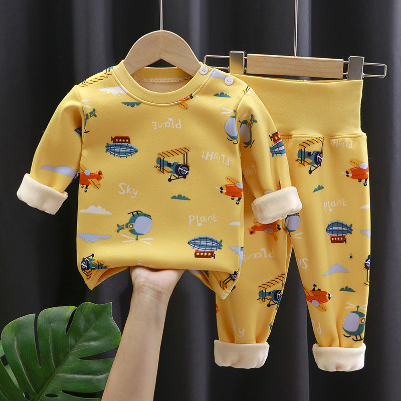 Boy Girls' Thermal Underwear Suit Fleece-lined Thick High Waist