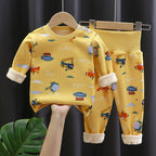 Boy Girls' Thermal Underwear Suit Fleece-lined Thick High Waist