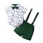 Printed Top Solid Color Suspender Suit