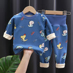 Boy Girls' Thermal Underwear Suit Fleece-lined Thick High Waist