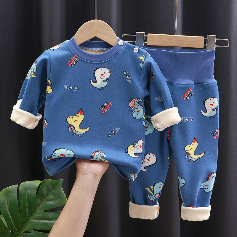 Boy Girls' Thermal Underwear Suit Fleece-lined Thick High Waist