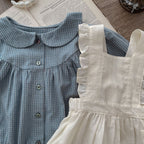 Infant Single-breasted Long Sleeve Small Plaid Romper Sling Small Overskirt